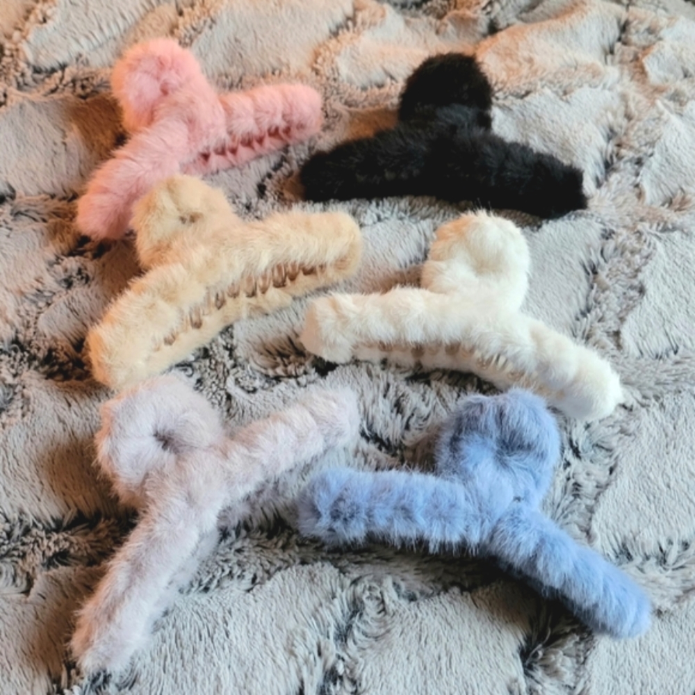 Large Soft Fuzzy/Furry Hair Claw Clips Pastel Multicolor Pack of 6